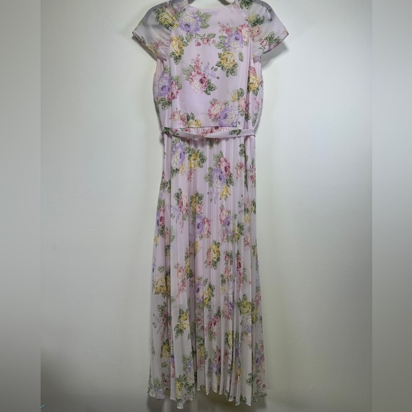Suzy Shier | Pastel Pink Floral Pleated Maxi Dress | Size L - Picture 6 of 10